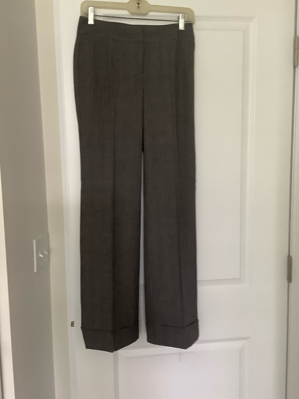 Semantiks Women's Dark Brown Plaid Wide-Leg Trousers